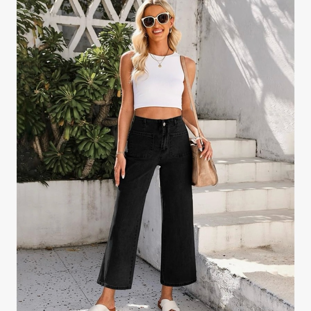 High Waisted Wide Leg Cropped Jeans